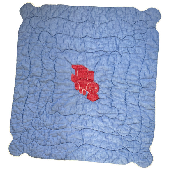 Saks Fifth Avenue Baby Boutique Vintage Train Blanket Blue Red & White Polka Dot - Picture 1 of 11